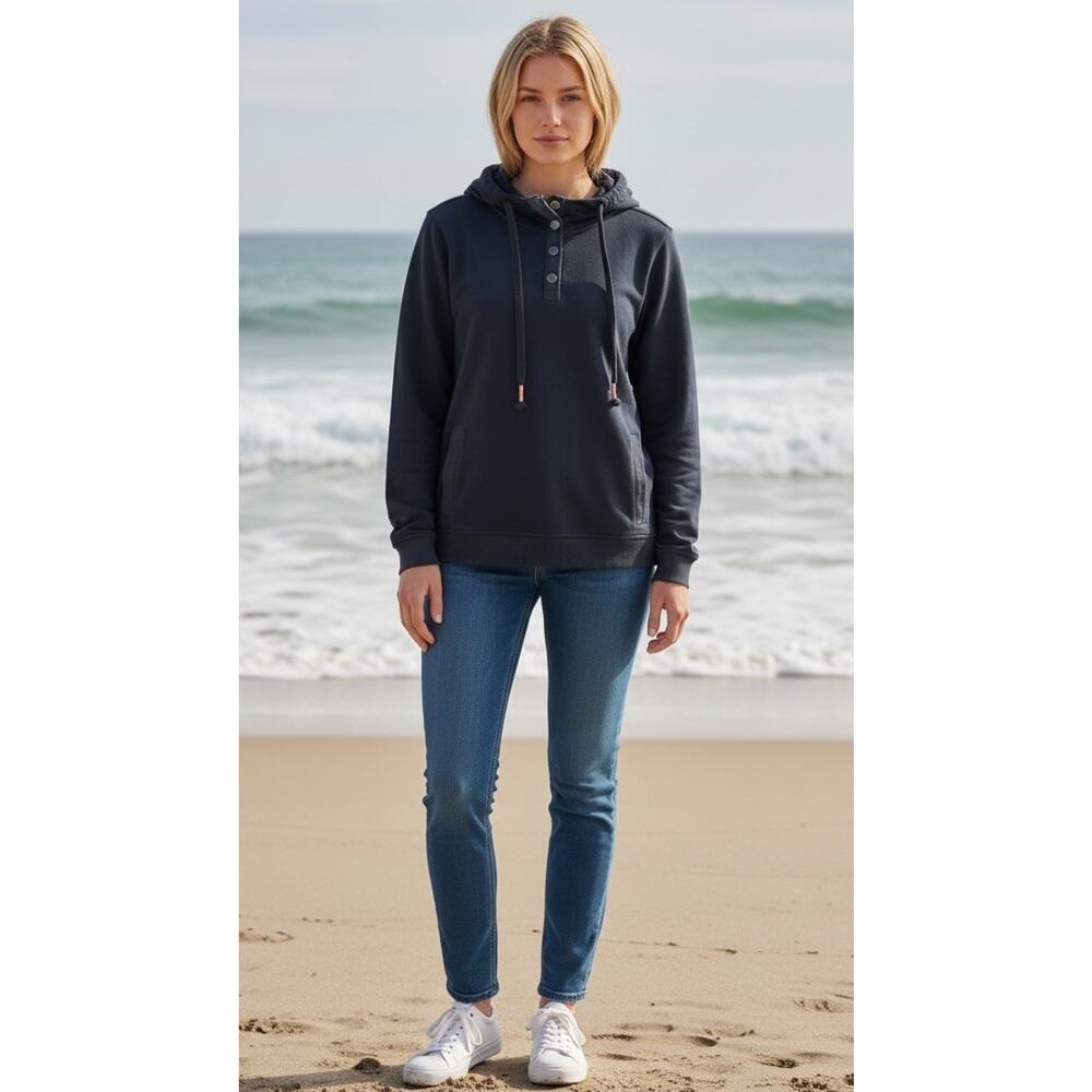 Carbon 2 Cobalt Women Size M Charcoal Gray Hooded 1/4 Snap Button Hoodie Sweater